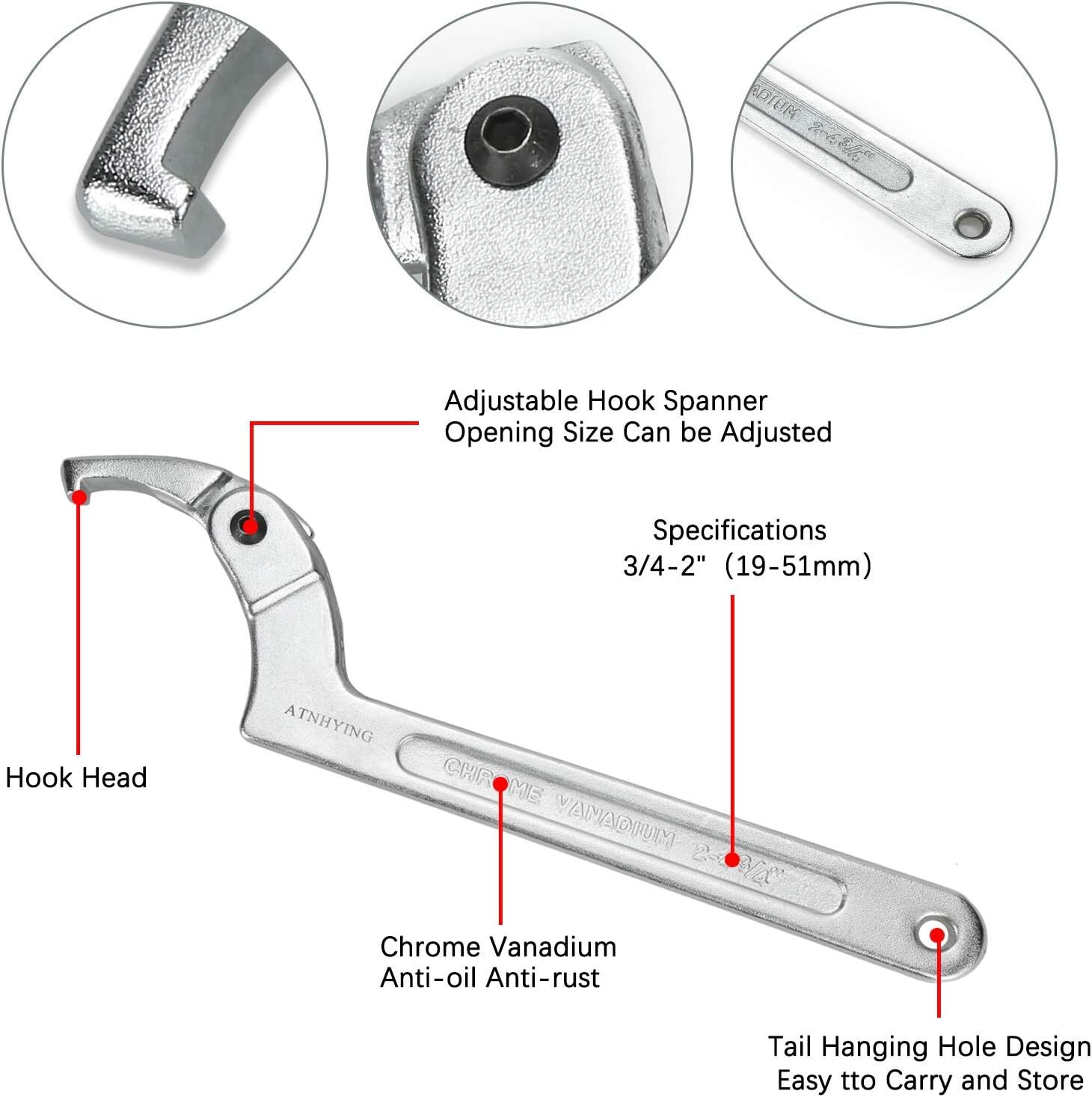 Adjustable Spanner Hook Wrench for Hydraulic Ram Cylinder, Mechanical Machine