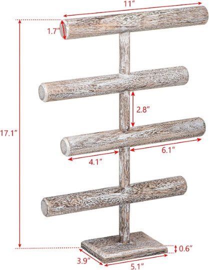 4 Tier Oak Stain Wooden T bar Bracelet Watch Chain Jewelry Display Stand