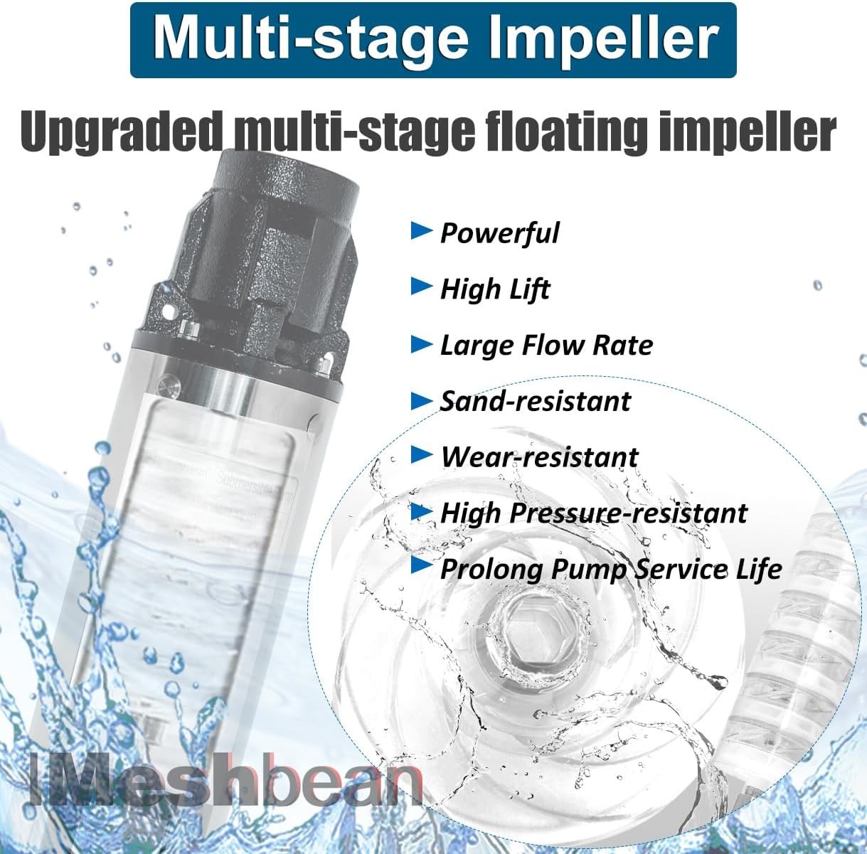 4'' Deep Well Submersible Pump 1 HP 115V 33GPM 276ft Stainless Steel 100ft Cord