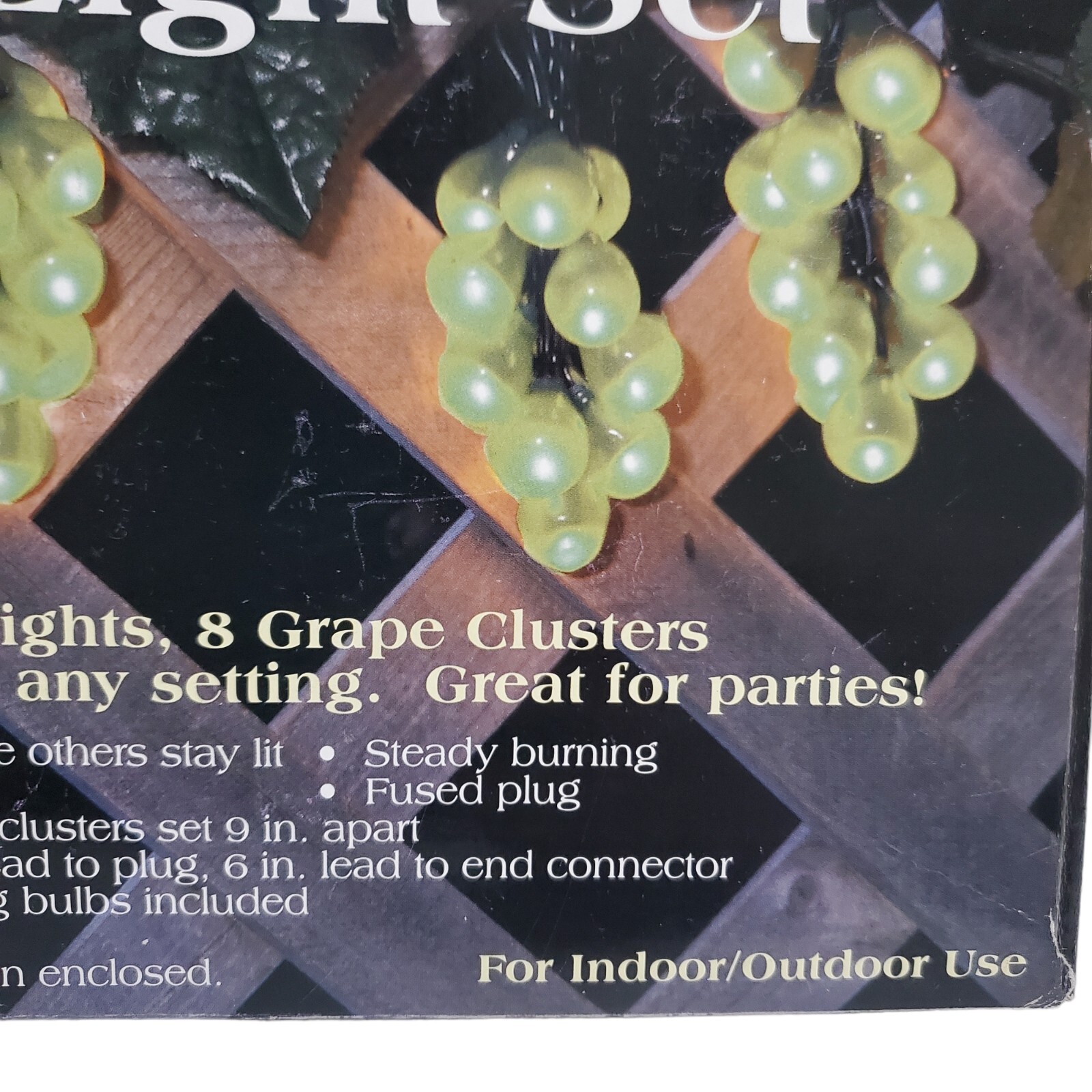 Grape Cluster Patio Light Set Green Leaves 8' Cord, 8 Clusters, 100 Mini Lights