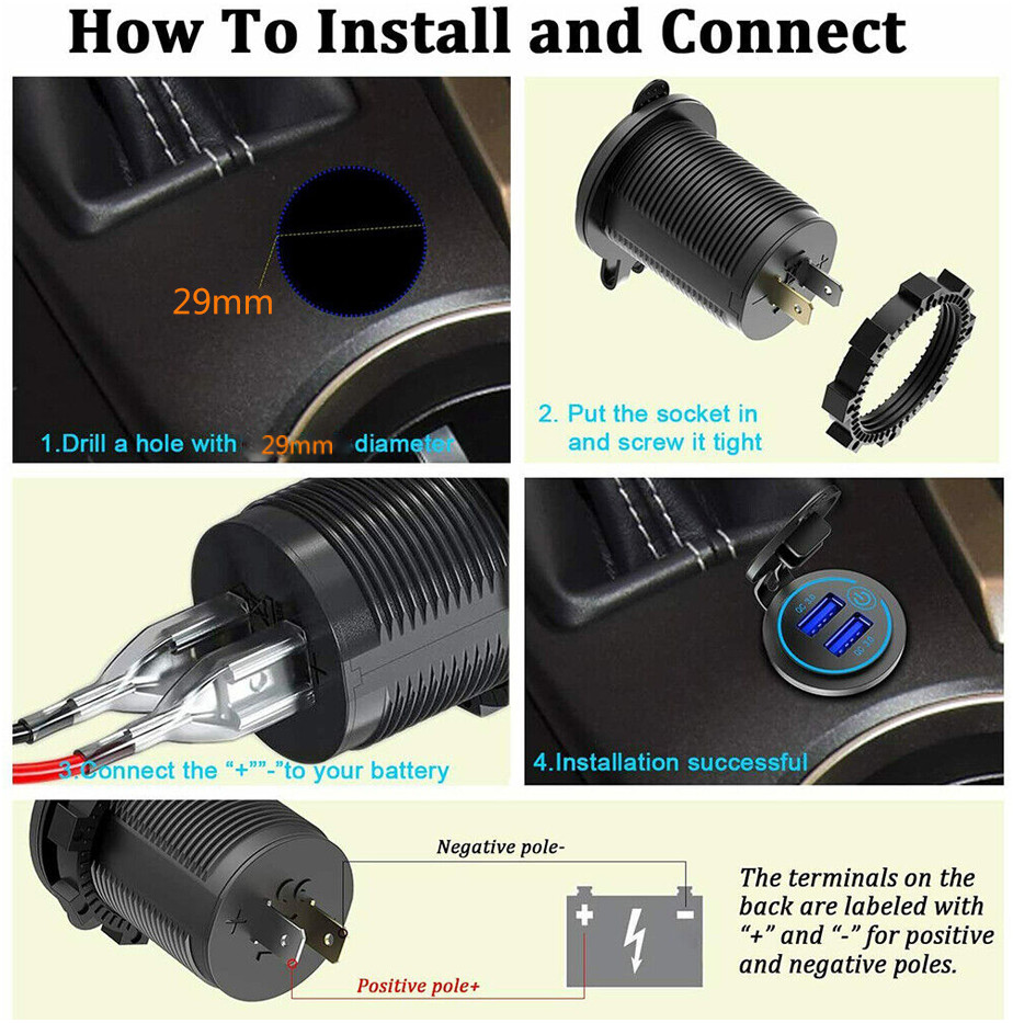 12V Car Cigarette Lighter Socket Dual QC 3.0 USB Port Charger Power Outlet LED