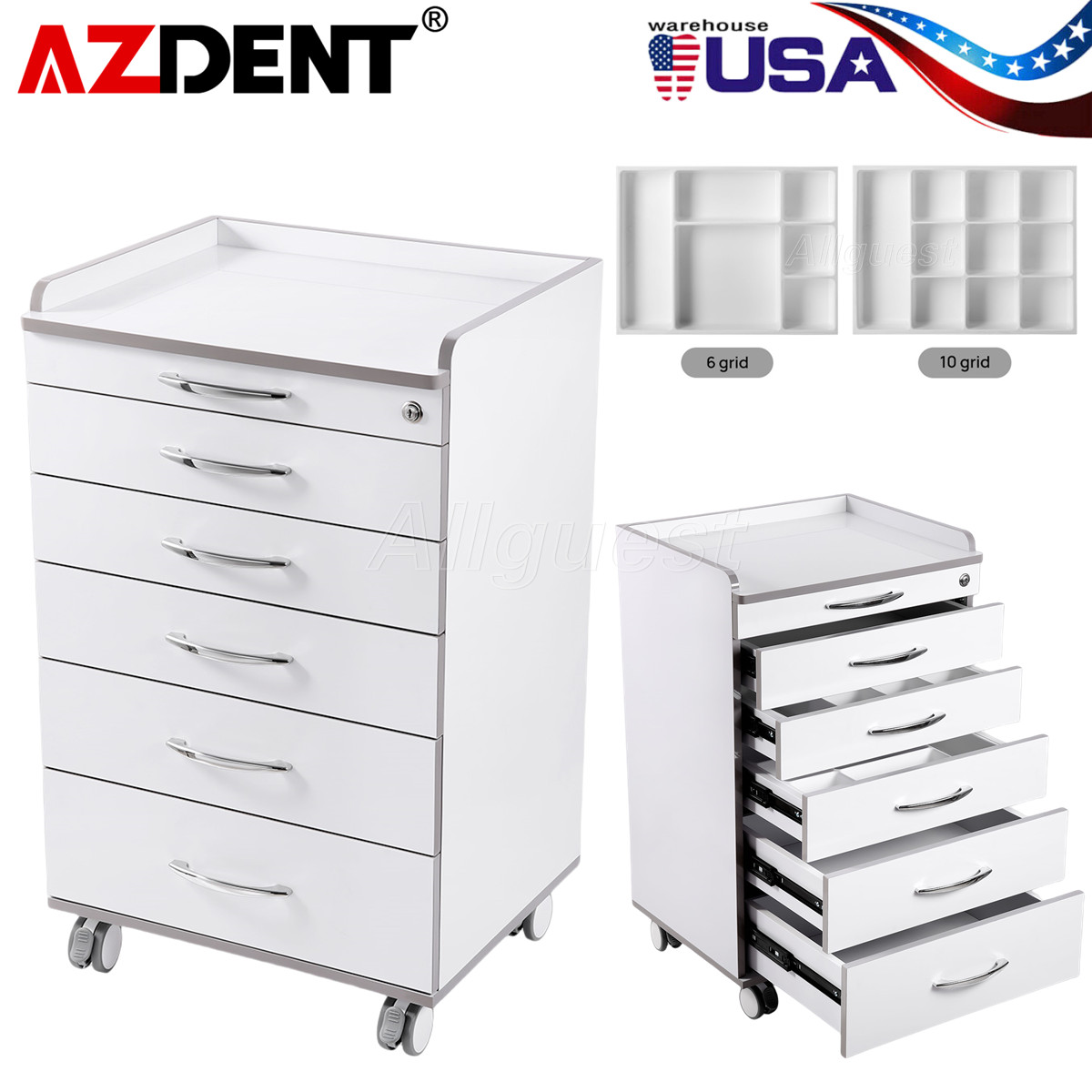 5 Drawers Dental Mobile Cabinet Assistant Cart Medical Utility Storage Cart USA