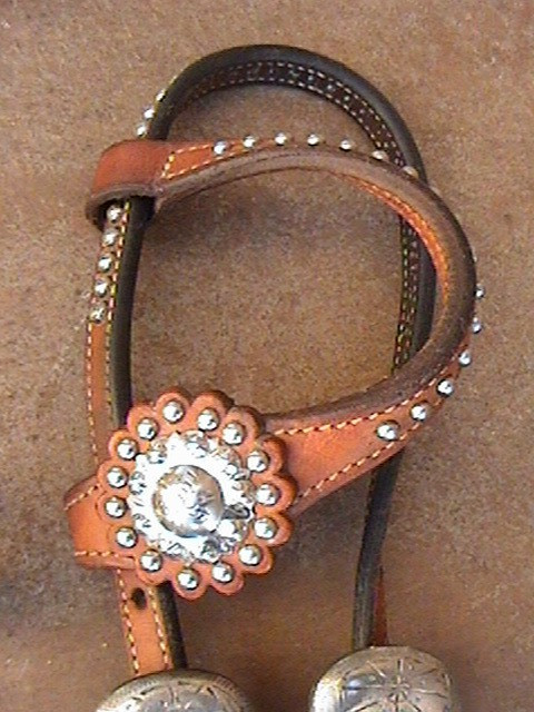 COWPERSON TACK SILVER STUD HORSE BRIDLE HEADSTALL & BREAST COLLAR FOR SADDLE