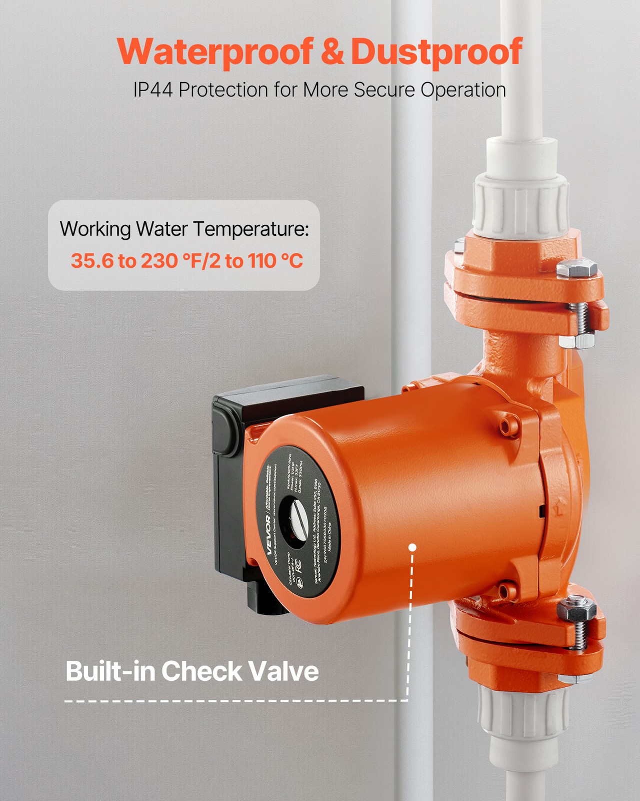 VEVOR 0011-BF4-J Cast Iron Circulator Pump Hot Water Circulation 1/3 HP 33 GPM