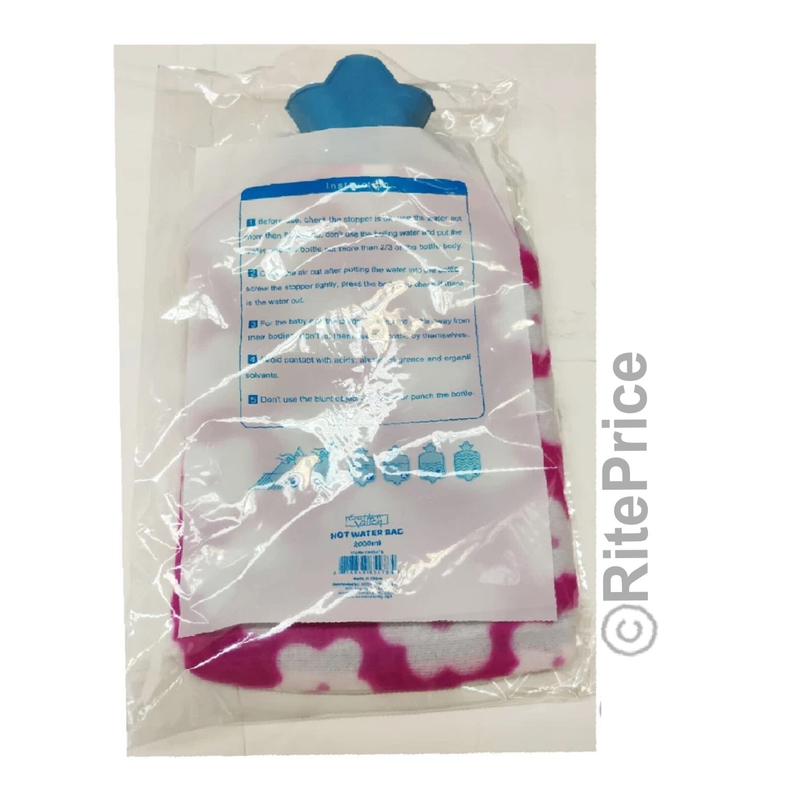 2000ml Hot Water Bottle with Plush Cover Rubber Bag For Pain Relief Warm Therapy