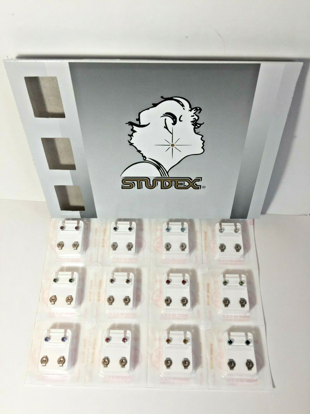 Studex Ear Piercing Earrings 12 Pair 4mm Stainless Steel Reg. Birthstone R213W