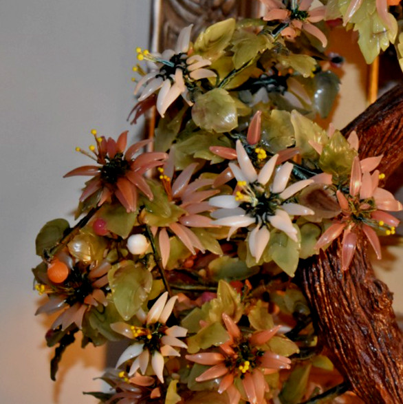 30" VINTAGE BONSAI PEKING JADE TREE IN 10" CLOISONNE BOWL W/EBONY STAND