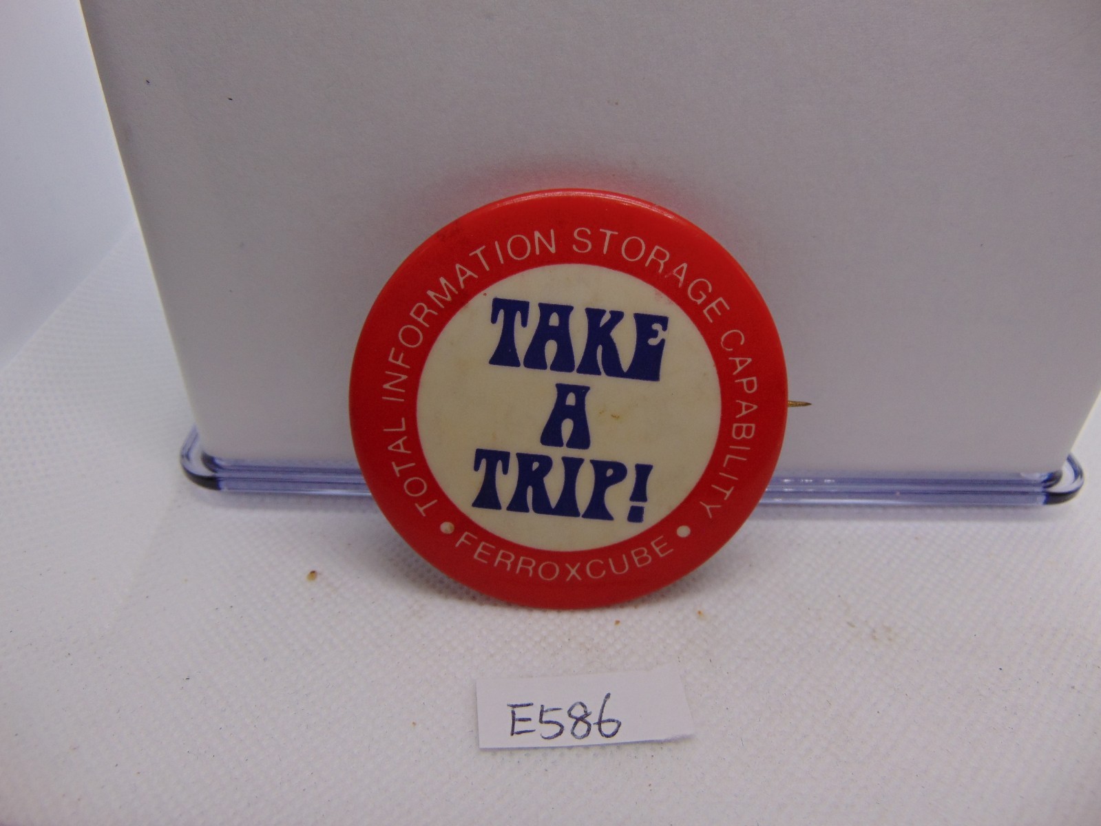 Vintage Computer 2 1/8" Pinback Button Advertising Ferroxcube Take A Trip