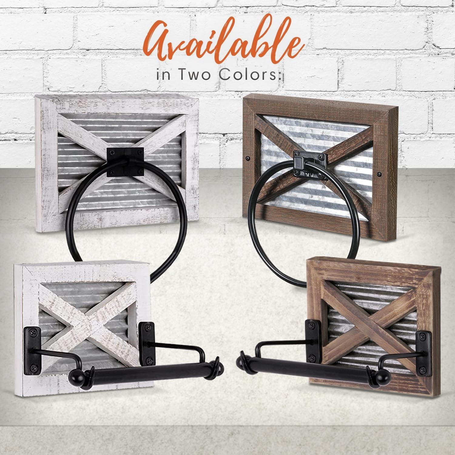 Autumn Alley Farmhouse Toilet Paper Holder and Rustic Towel Holder Set