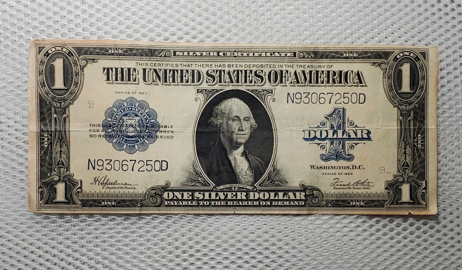 1923 $1 Silver Certificate Horse Blanket Blue Seal Large Size Note Border Damage