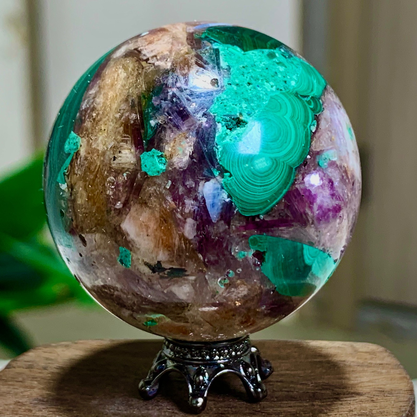 92G Newly discovered rare malachite purple mica symbiotic sphere restoration