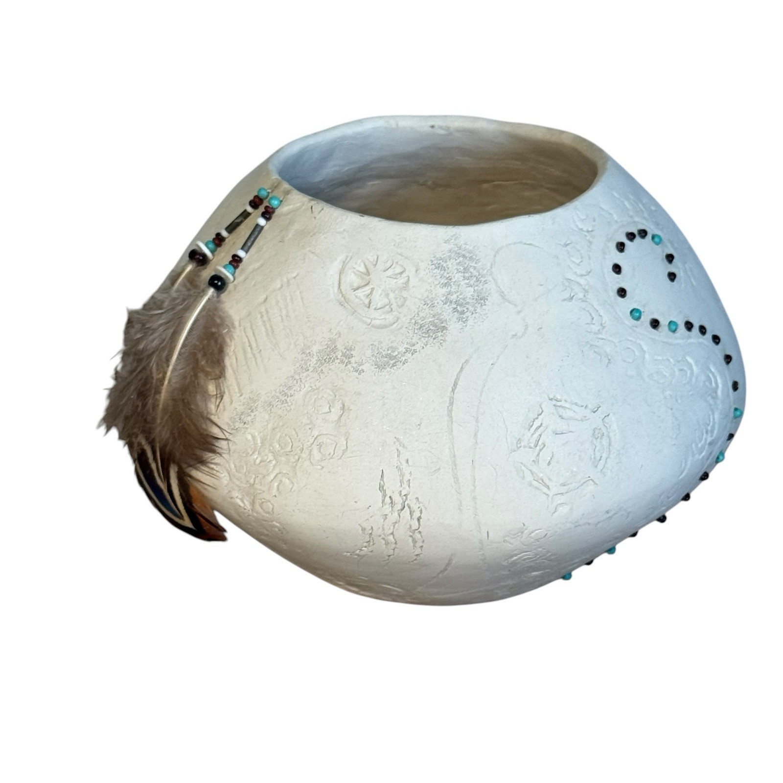 Navajo Vase Blomgren Art Piece Interior relief figurine Feathers Vintage