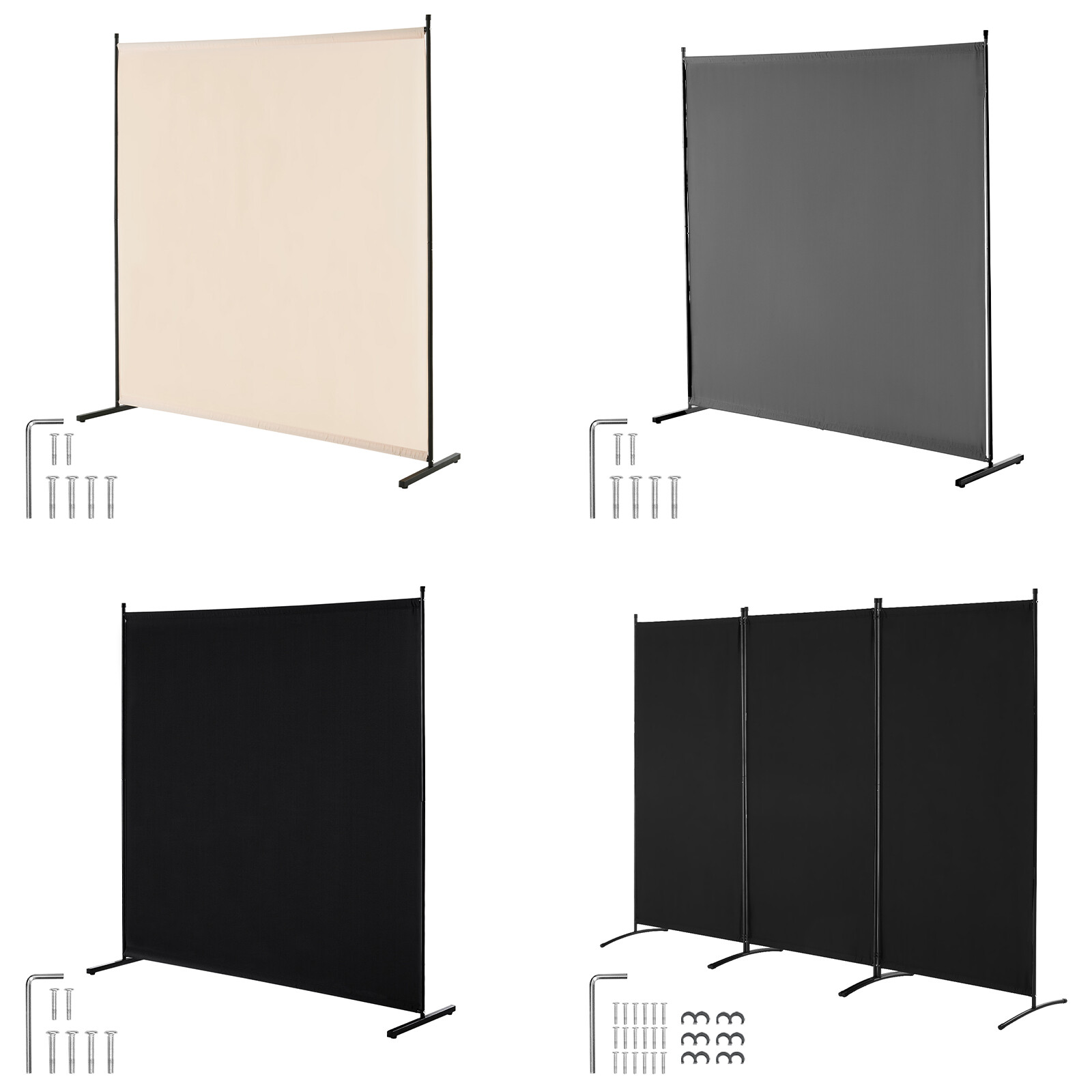 Room Divider 1/3 Panel Fabric Room Screen for Office Bedroom Beige/Black/Grey