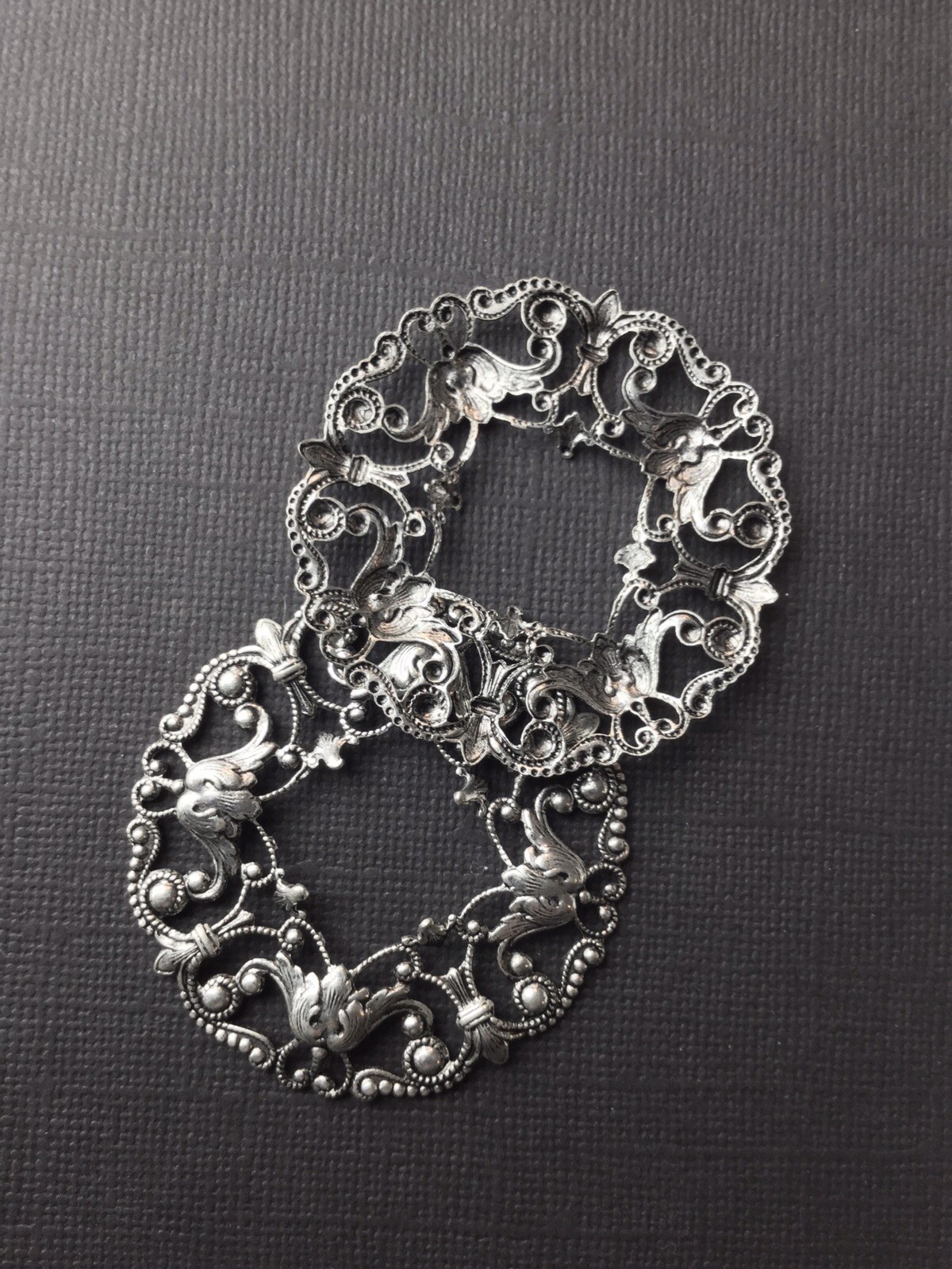 24824 Matte Silver Oxidized Victorian Round Filigree Brass Jewelry Finding