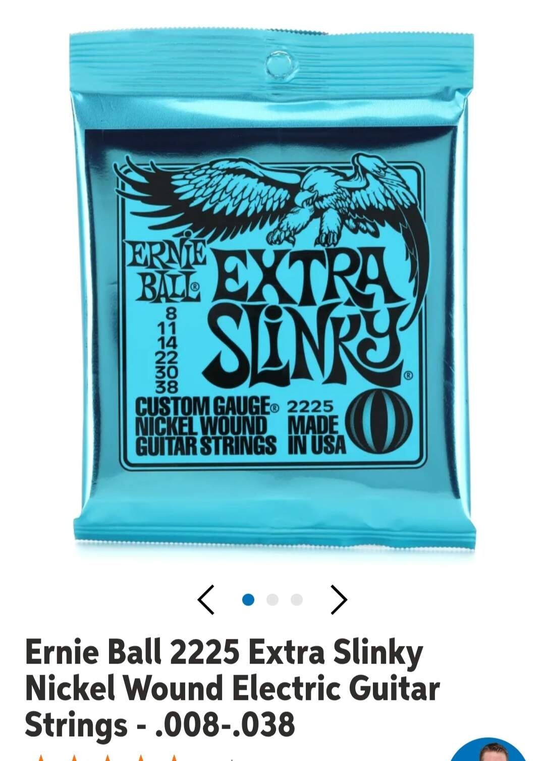 3pk ErnieBall 2225 Extra Slinky Nickel Wound Electric Guitar Strings - .008-.038