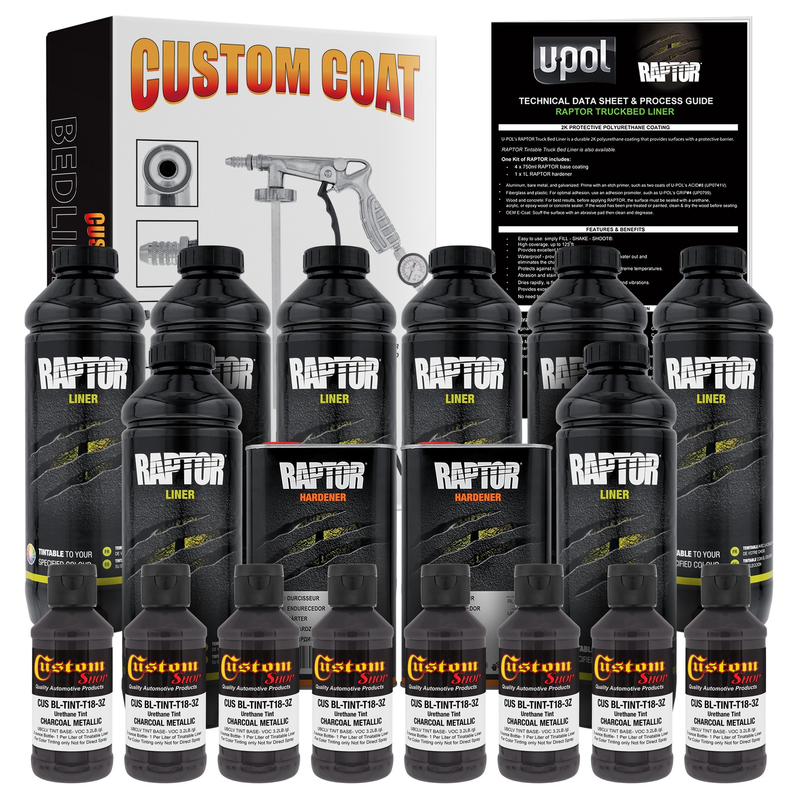 Raptor Charcoal Metallic Urethane Spray-On Truck Bed Liner Spray Gun, 8 Liters