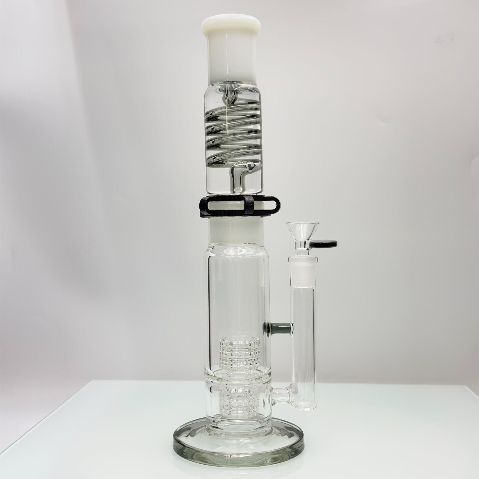 14Inch Freezable Glycerin Glass Bong Perc Waterpipe With Bowl 14MM Smoky Gray