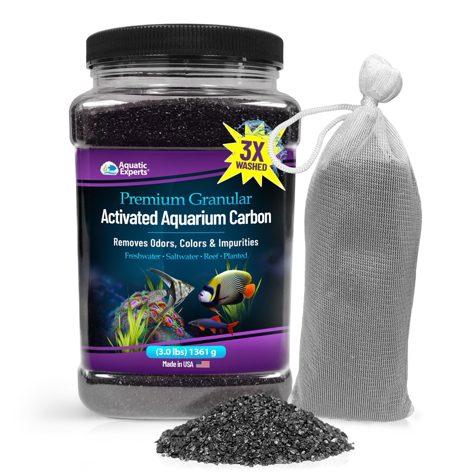 Premium Activated Carbon Aquarium Water Filter Charcoal Media with Fine Mesh Bag