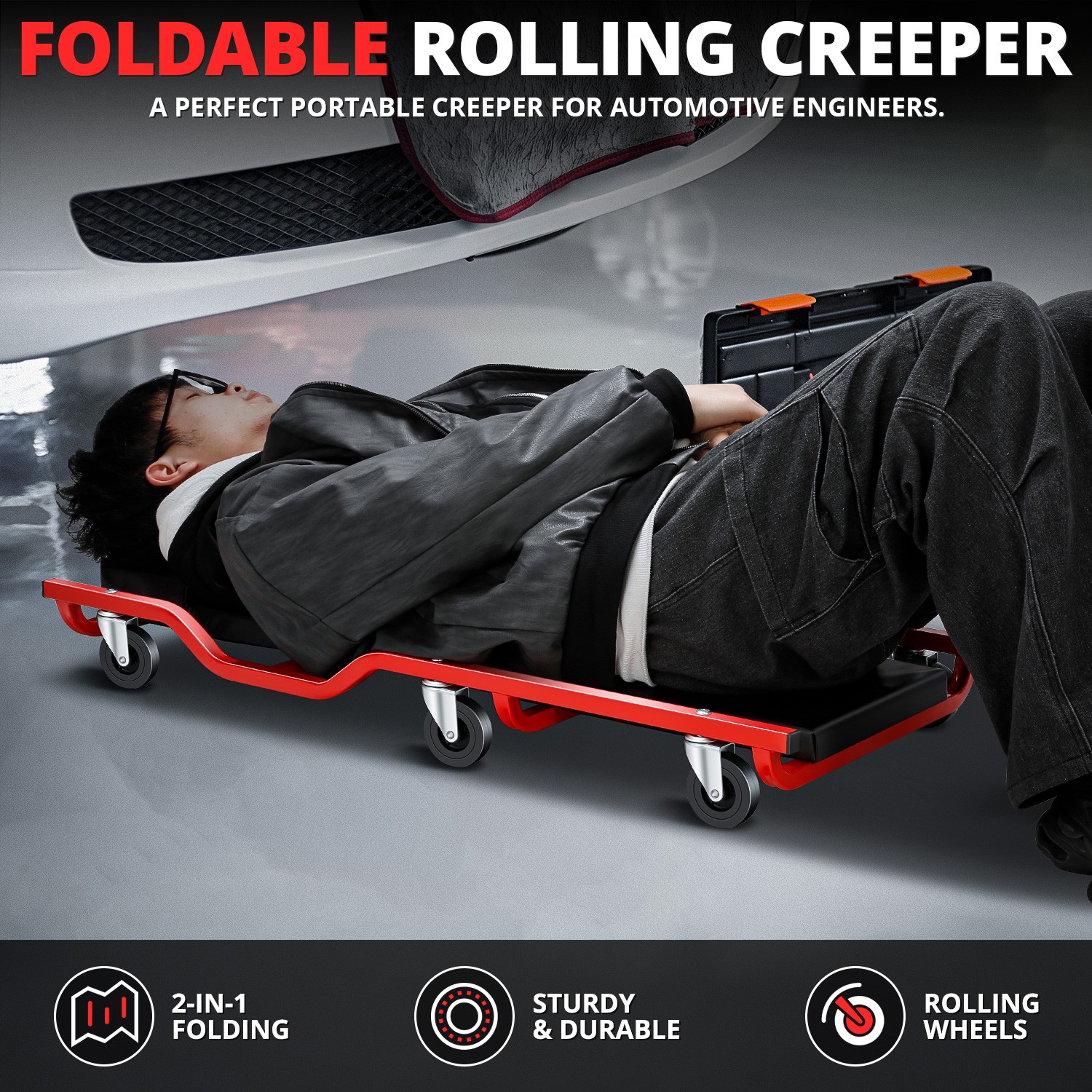 Low Profile 38.5x17 Rolling Workshop Creeper for Car Garage Mechanic Repair Red