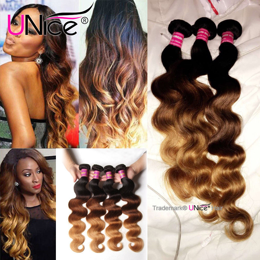 UNice 8A Brazilian Ombre Body Wave Human Hair Bundles Weaves 16"-26" US T1B/4/27