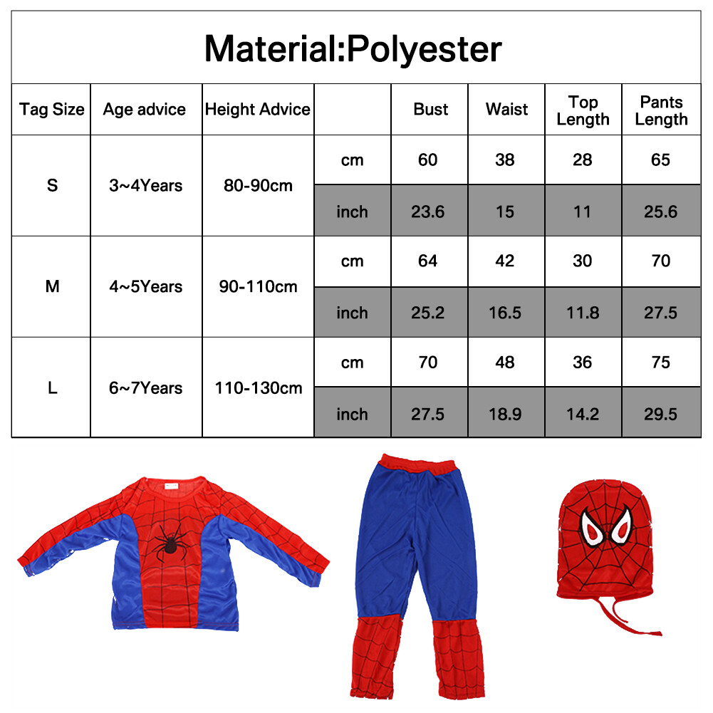 Kids Boys Spiderman Fancy Dress Jumpsuit Cosplay Costume Party Bodysuit 3-7 Age