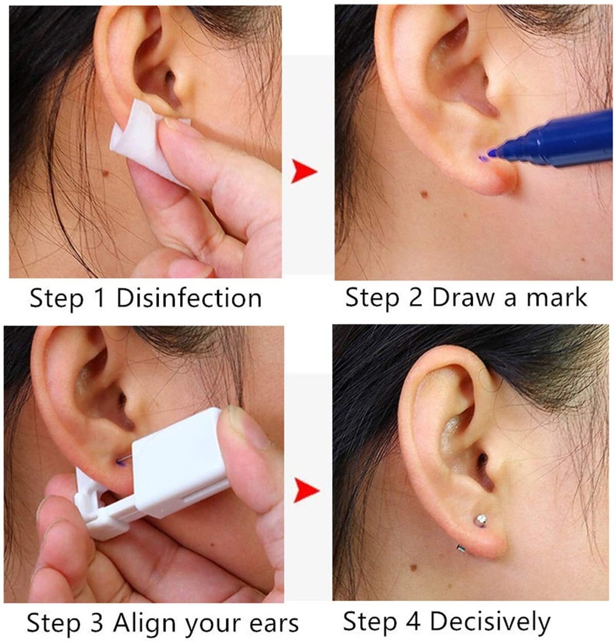6× Ear Piercing Disposable Kit Silver Stud Earring Gun DIY Home Self Ear Sets US