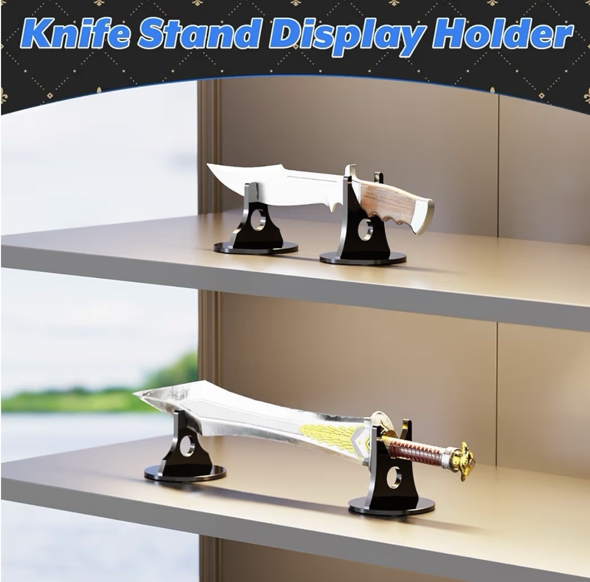 Acrylic Knife Display Stand Holder | Non-Slip Base | Sword & Knife Shelf Stand