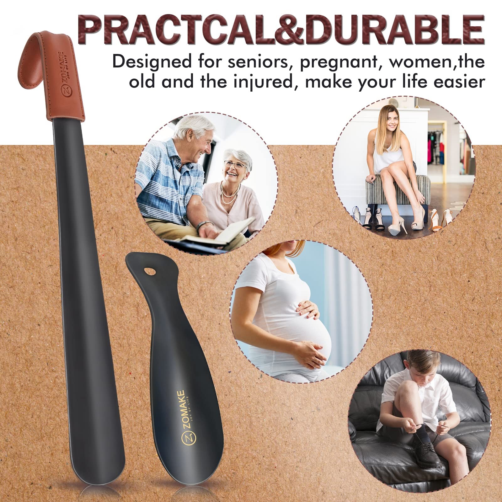 ZOMAKE Shoe Horn Long Handle for Seniors Men 16.5/7.5, 2 Pcs(16.5&7.5 In)-a