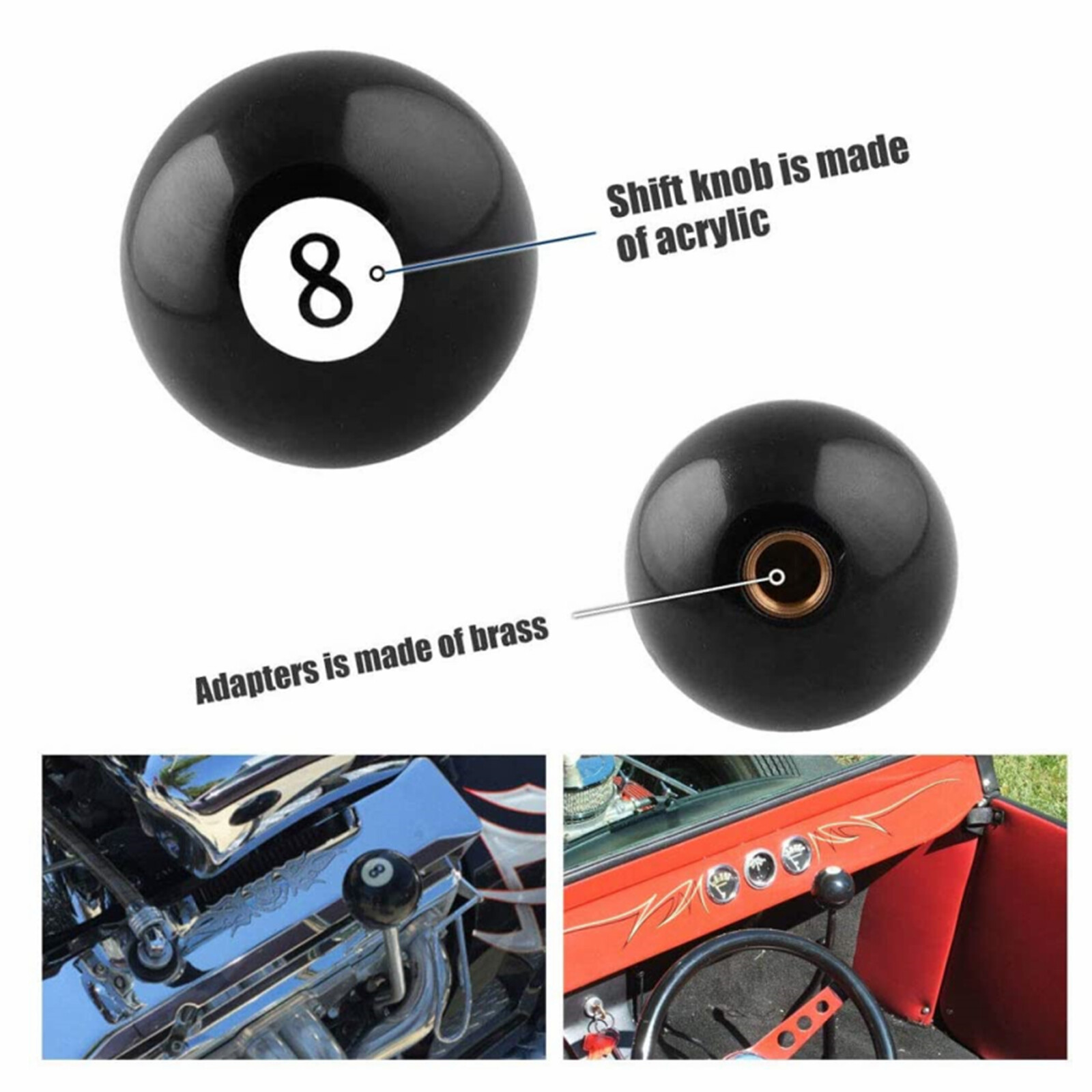 🎱Black 8 Ball Billiard Round Shift Knob Acrylic Manual Gear Shift Knob Shifter
