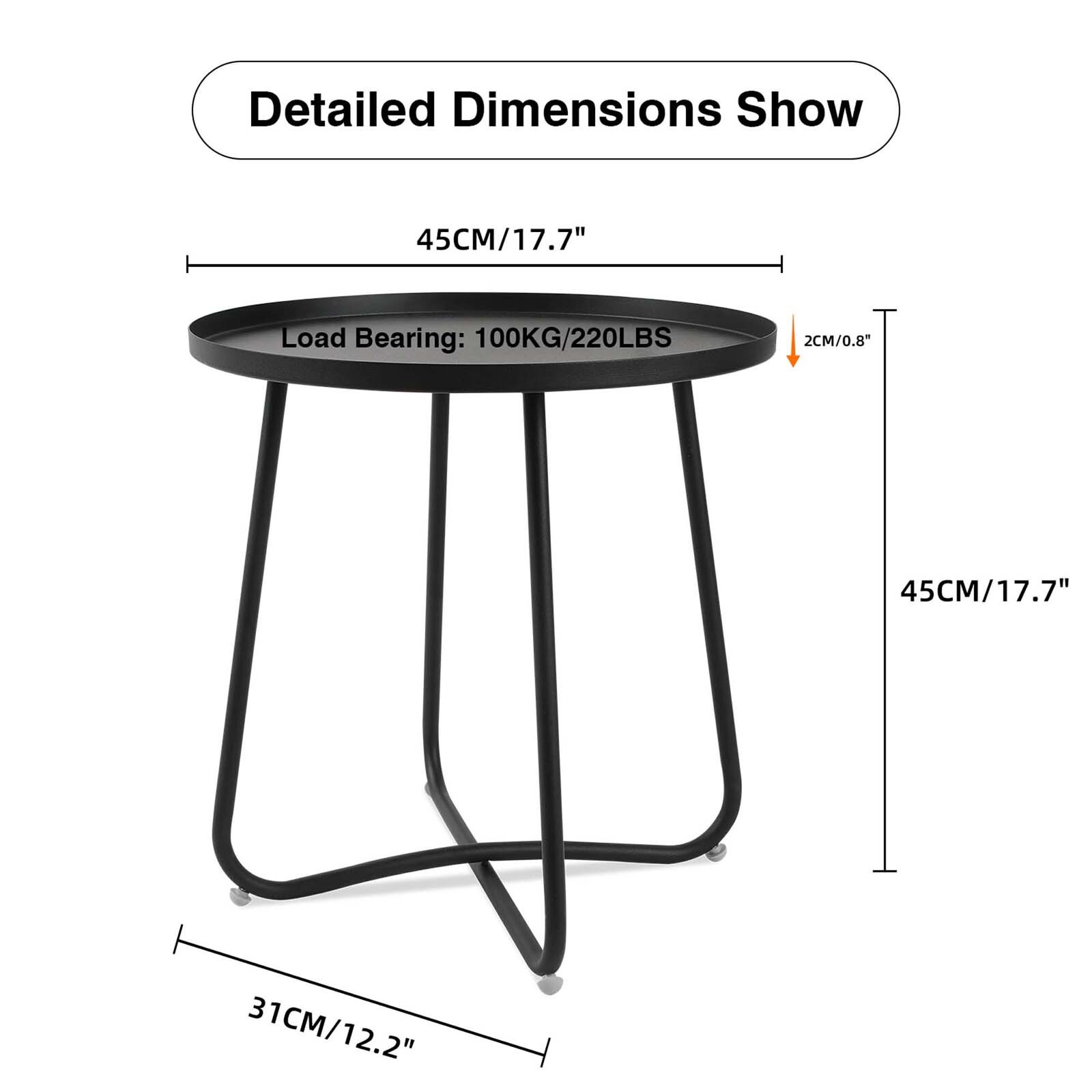 Patio Outdoor Side Tables Small Round Metal End Table Portable Garden Black