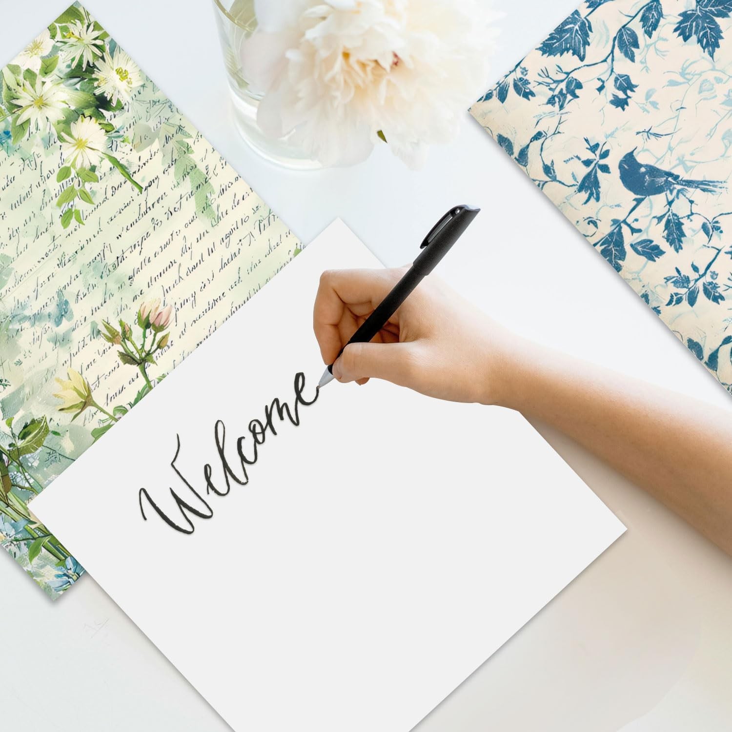 Floral Patterned Scrapbook Paper Pad - 24 Sheets 6x6 in Plant Designed Decorativ