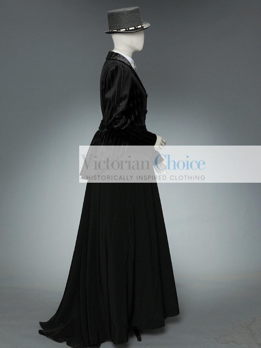 Women Black Victorian Edwardian 3PC Velvet Day Dress Suit Theater Steampunk 166