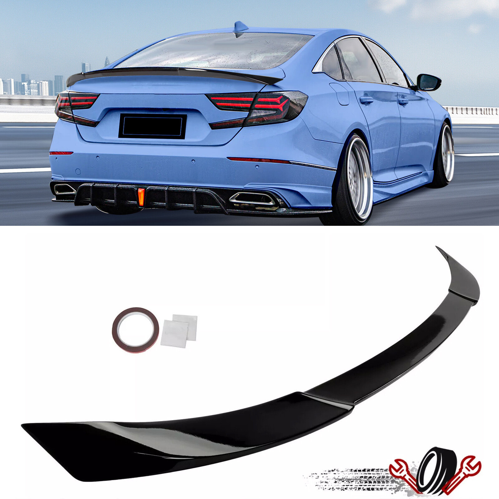 Rear Trunk Lip Spoiler Wing For 2018-2022 Honda Accord JDM Style Gloss Black