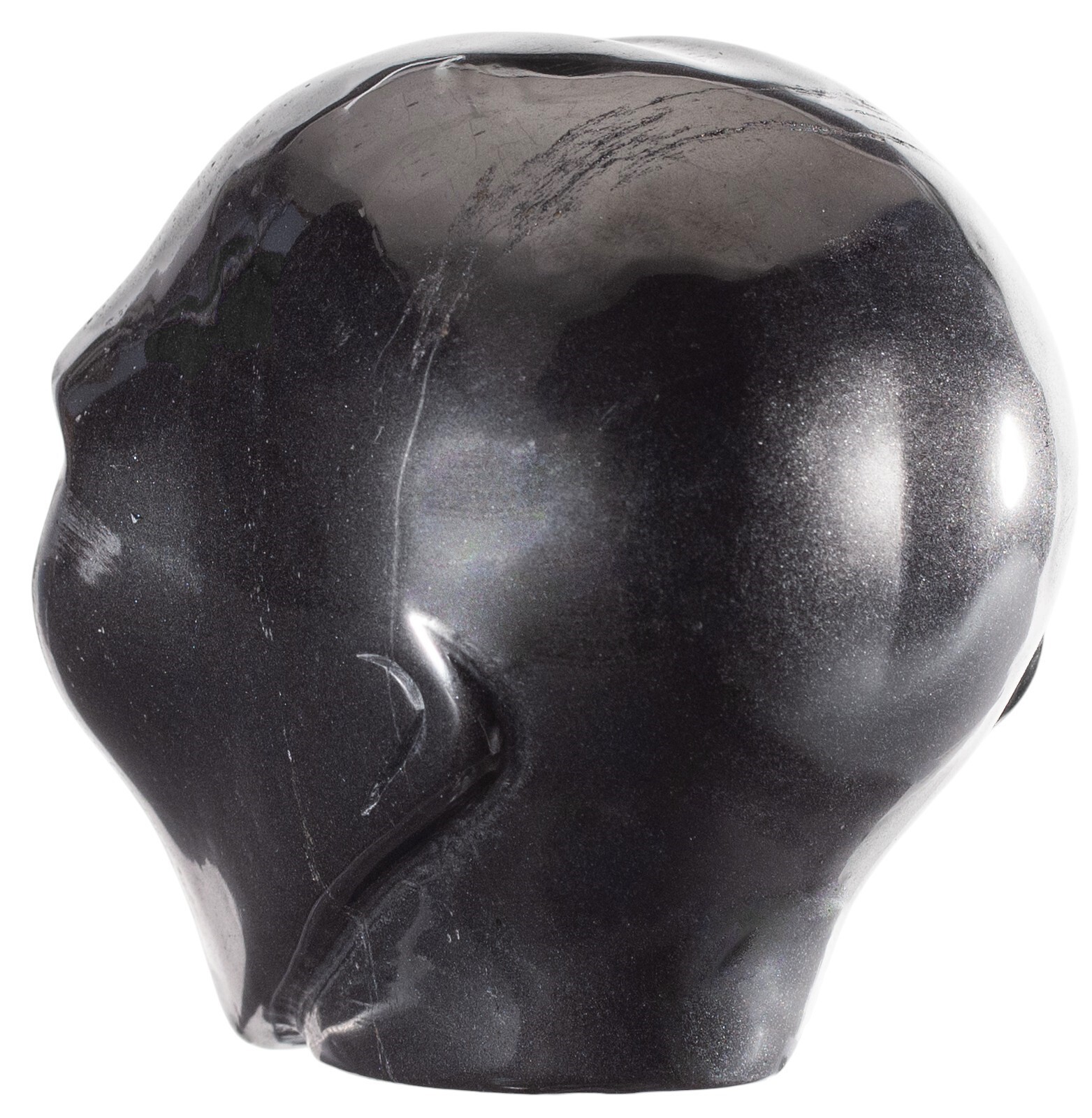 4" HEMATITE Star Being Female Alien Head Crystal Skull Labradorite Eyes Large