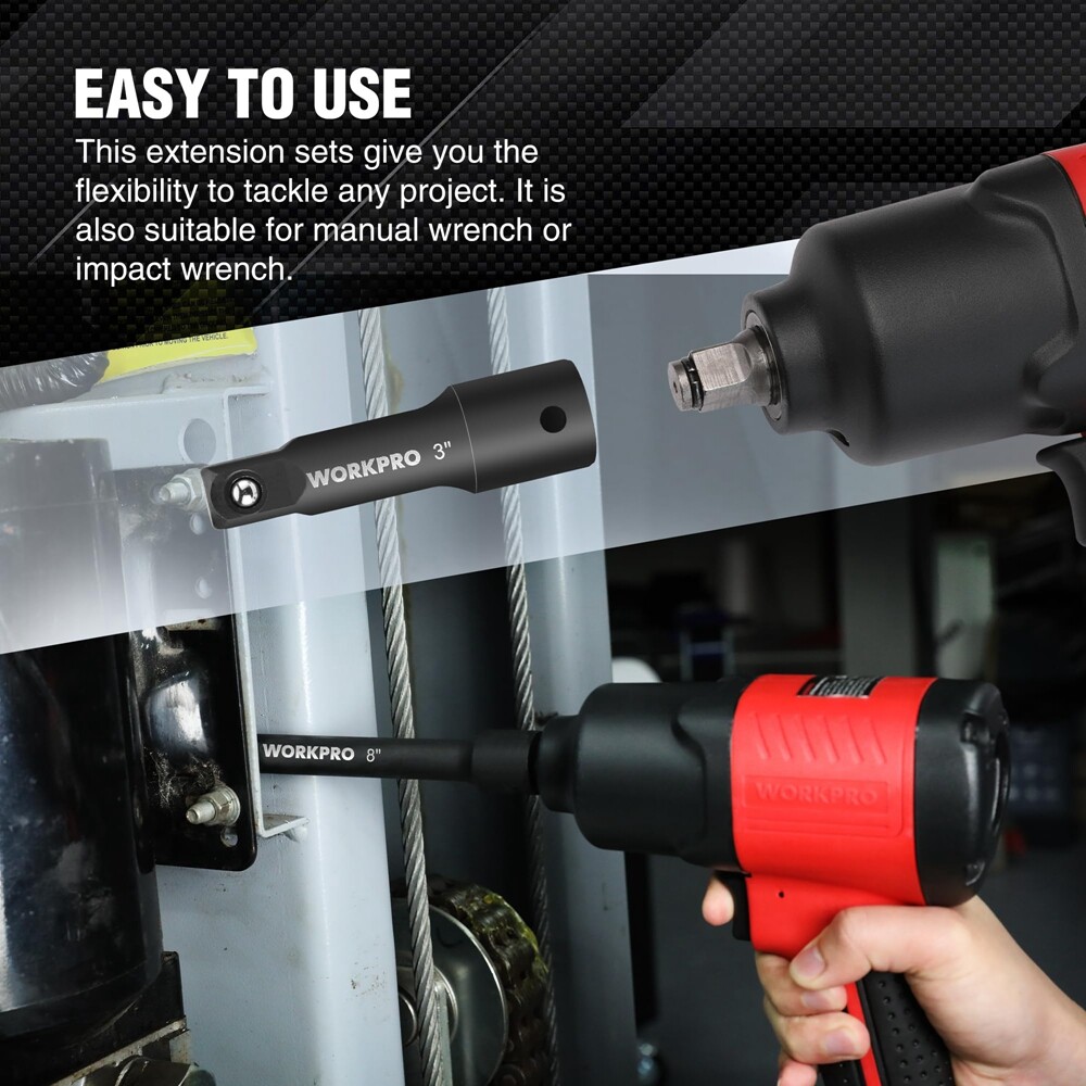 NEW 1/2inch Drive Impact Extension Bar Set 3PC Socket Extensions 3” 6” 8” w/Tray