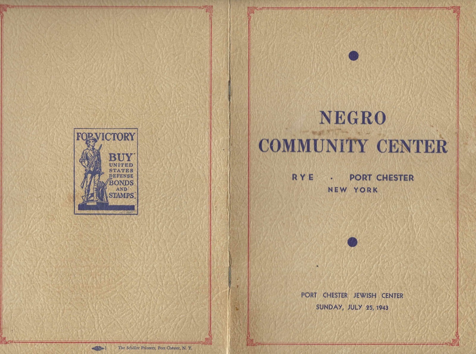 Vintage 1943~African American Community Center~Program~Rye~Port Chester New York