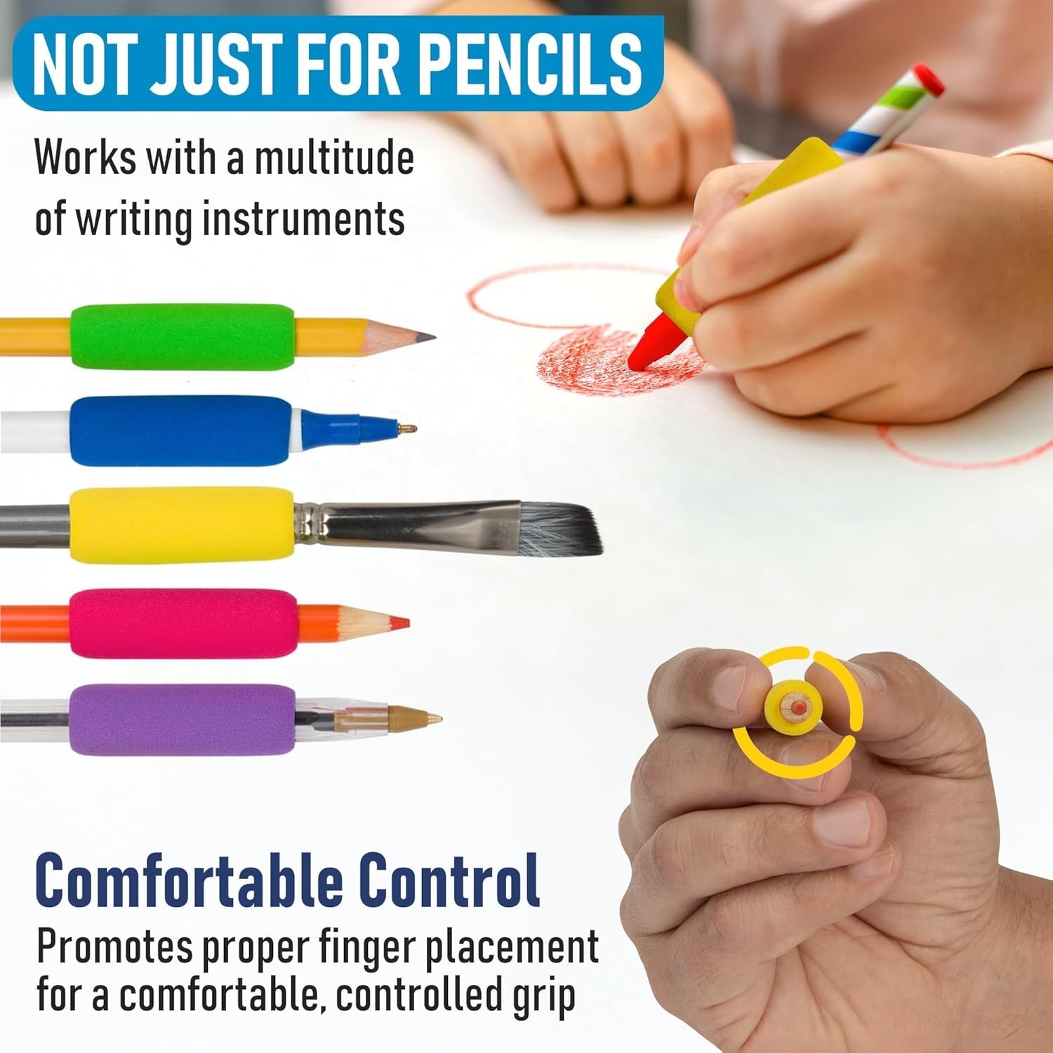 Ergonomic Pencil Grips 12 Pack Assorted Colors for Left & Right-Handed Use