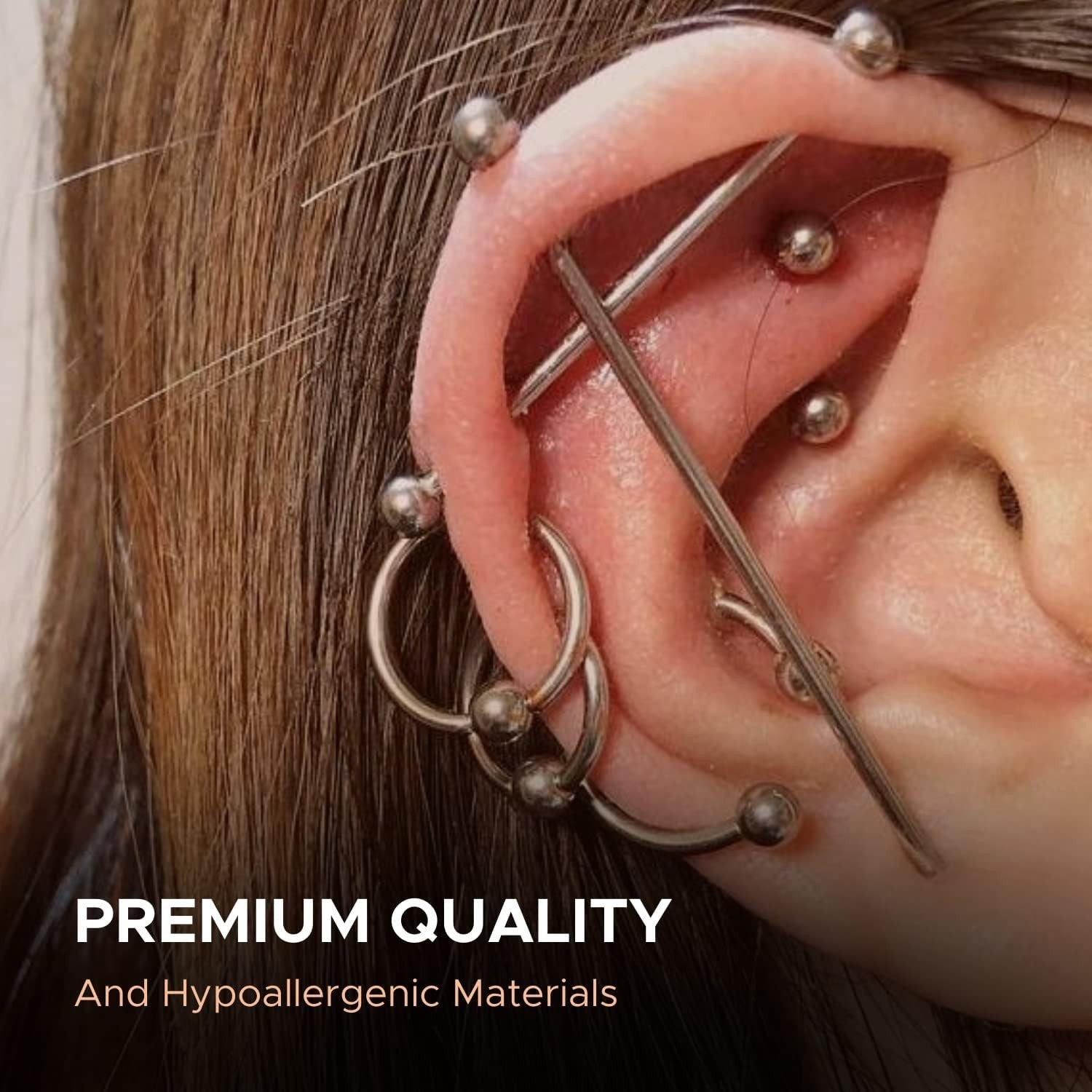 Deluxe 156PC Body Piercing Set - Horseshoe Ring Hoop Barbell