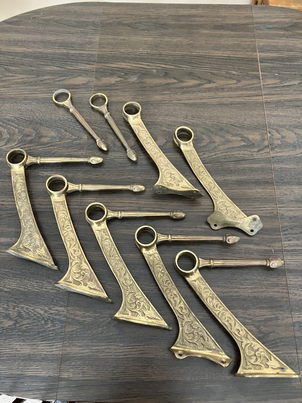 Antique Victorian Style Aged Brass Bar Footrest Brackets Set of 7