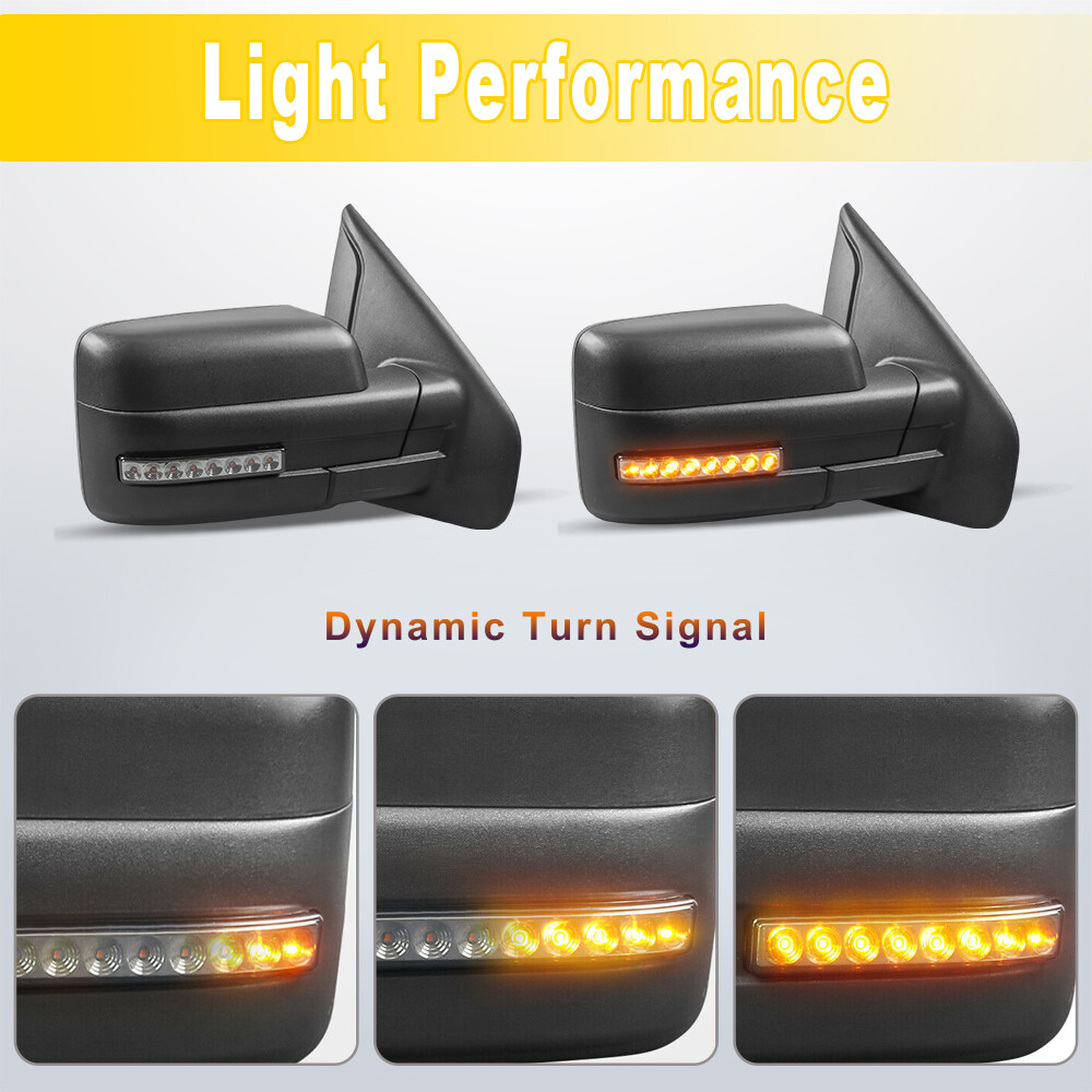 Pair Power Heated Tow Mirrors Dynamic Streamer Signal For 04-14 Ford F150 F-150