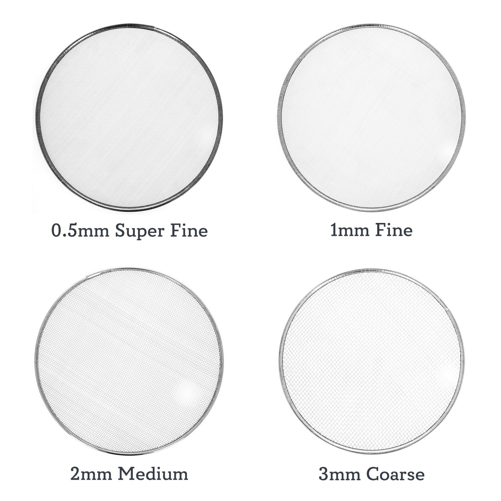 ToolTreaux Interchangeable Fine Mesh Sieve Set Gardening Composting Tools, 5pc