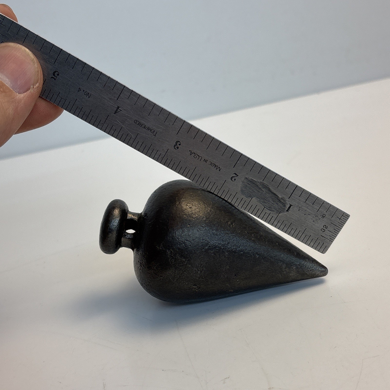 Antique Large Iron Plumb Bob 1 Lb 2 Oz 3 1/2 Inch Masonry Tool