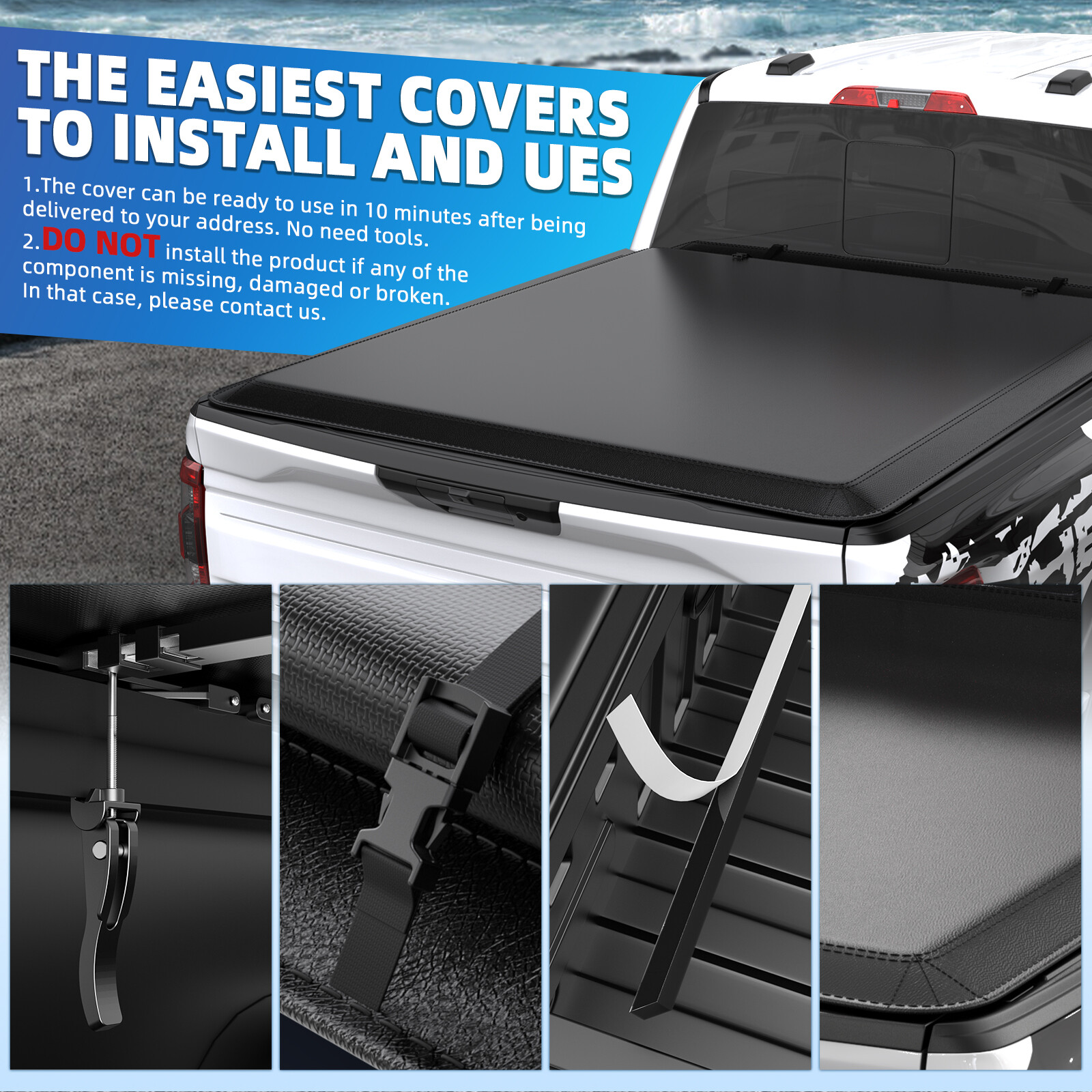3-FOLD 5FT Soft Truck Bed Tonneau Cover For 2016-2024 Toyota Tacoma w/ Lamp