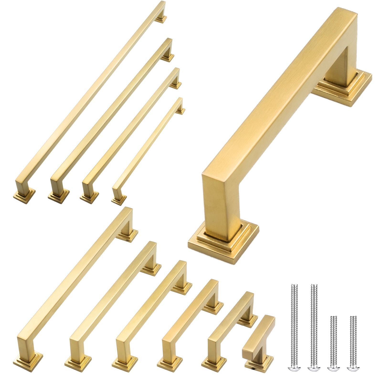 Gold Satin Brass Brushed Modern Cabinet Handles Pulls Kitchen Hardware Stainless