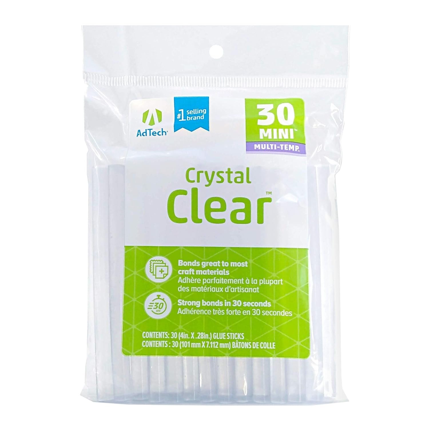 AdTech Crystal Clear Hot Glue Sticks – Mini Size, Pack of 30, 4” x .28
