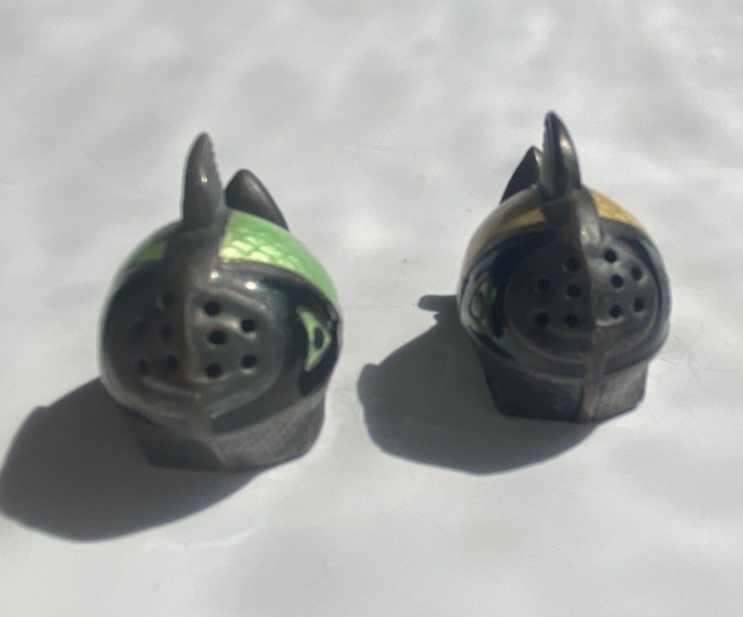 Sterling Silver Guilloche Enameled Norwegian Fish Salt And Pepper Antique 925.