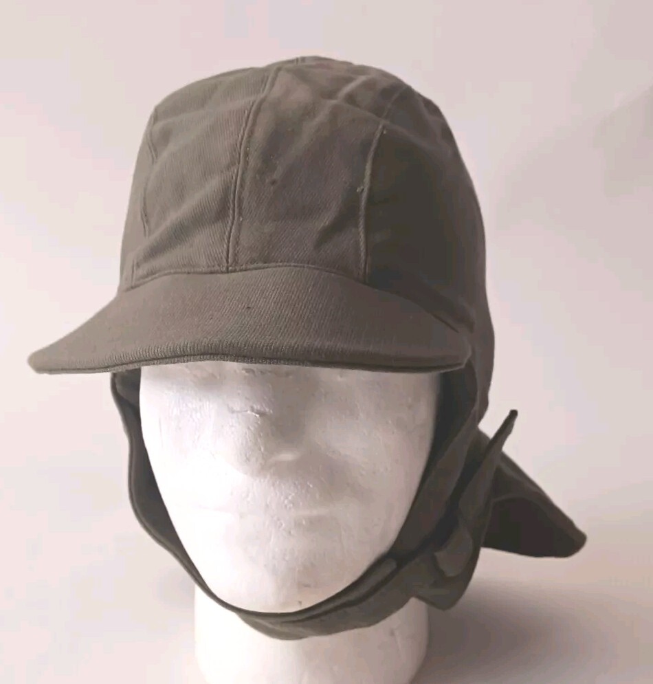 USN Winter Cloth Deck Helmet OD Green Hat Size 7-1/4 NOS