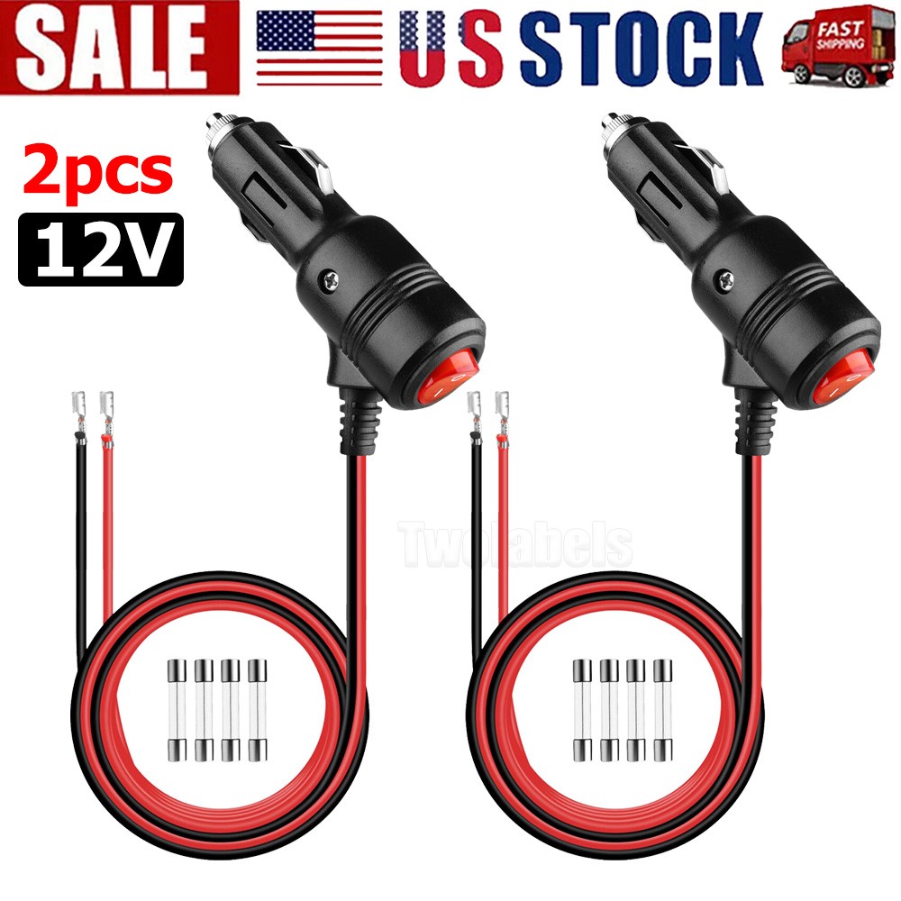 12V Car Cigarette Lighter Plug Socket Heavy Duty Adapter with On/Off Switch-2Pcs