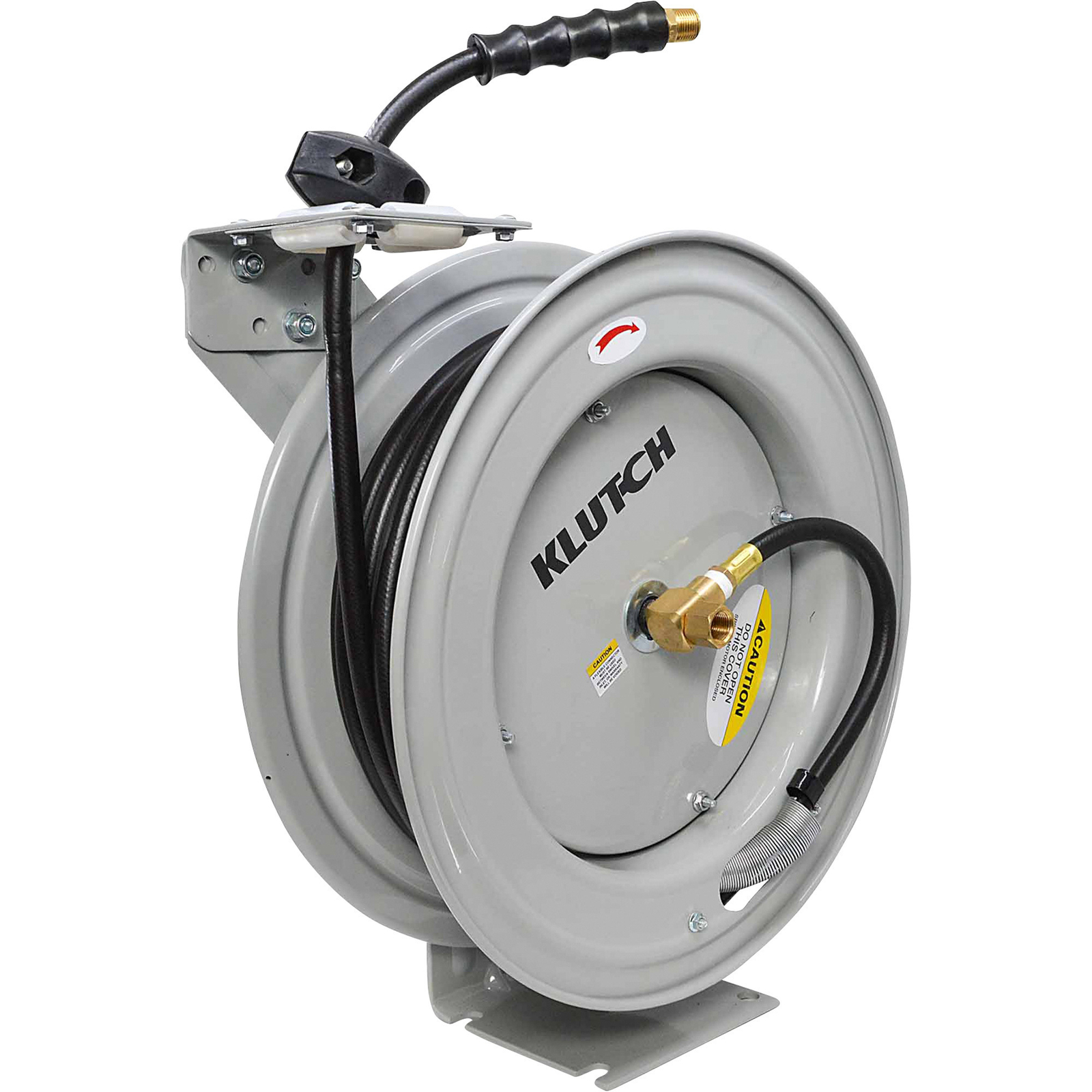 Klutch Auto Rewind Air Hose Reel with 1/2in. x 50ft. Rubber Hose, 300 PSI