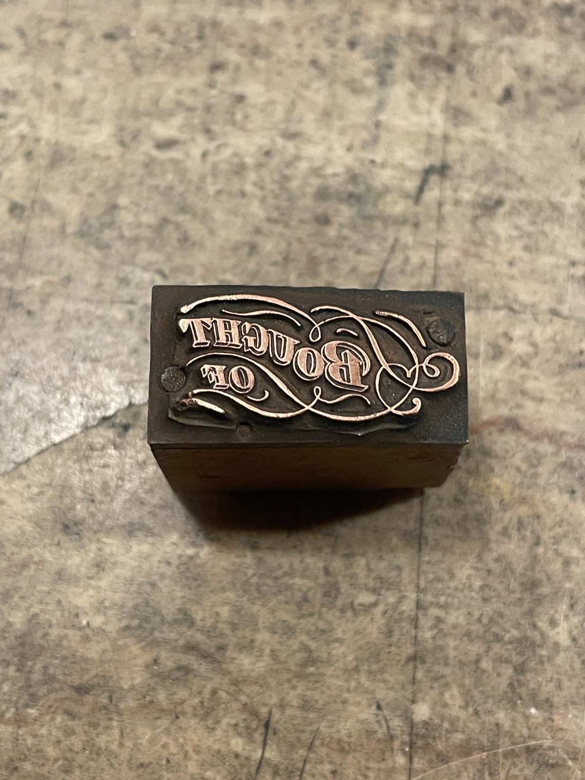 Printing Letterpress Printers Block 'Bought Of' Antique Copper Mercantile (1587)